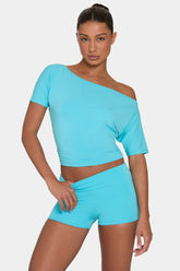 ButterCloudâ„¢ Slouchy Off-Shoulder Top in Aqua