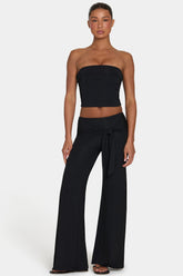 ButterCloudâ„¢ Tie-Waist Wide-Leg Trousers in Black