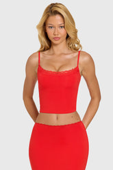 Modal Lace-Trim Top in Cherry