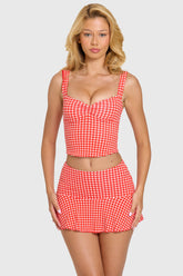 Modal Ruched Bust Top in Red Gingham