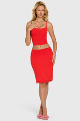 Modal Lace-Trim Midi Skirt in Cherry