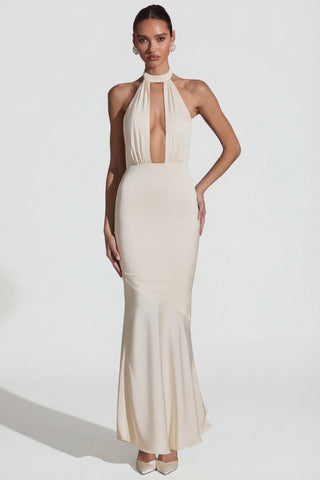 Backless Halterneck Fishtail Gown in Ivory