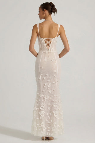 Embellished Appliqué Soft-Scoop Corset Gown in White