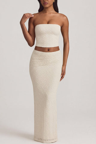 Ruched Strapless Lace Top in Ivory