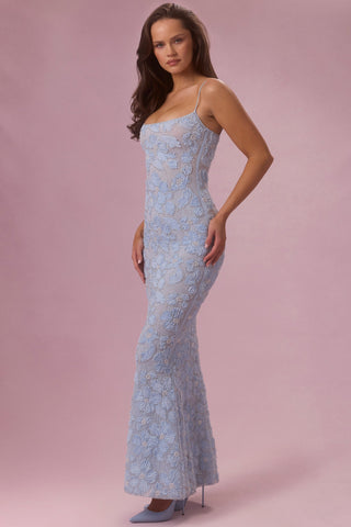 Embellished Square Neck Maxi Dress in Sky Blue