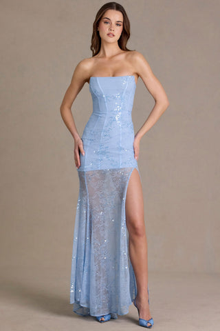 Embellished Lace Corset Gown in Sky Blue