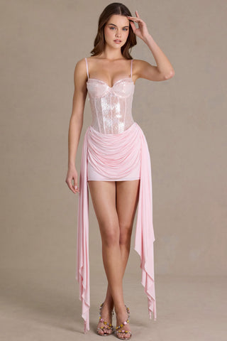 Embellished Lace Corset Mini Dress in Blossom
