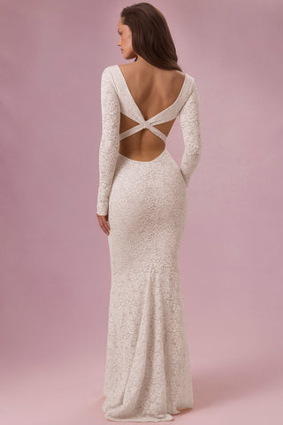 Lace Long-Sleeve Maxi Dress in Pearl
