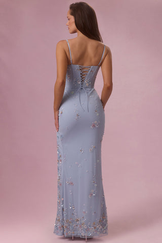 Embellished Corset Maxi Dress in Sky Blue