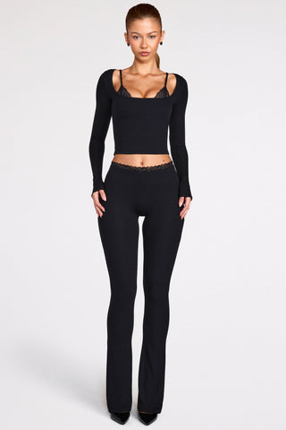 Modal Mid-Rise Flared Trousers in Black