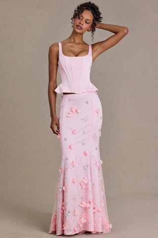 Embellished Tulle Skirt in Baby Pink