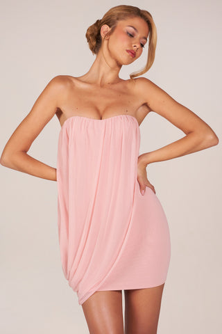 Bandeau Draped Mini Dress in Blush Pink