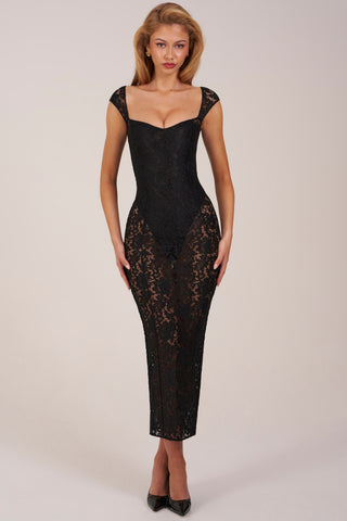 Sweetheart-Neck Maxi Dress in Black