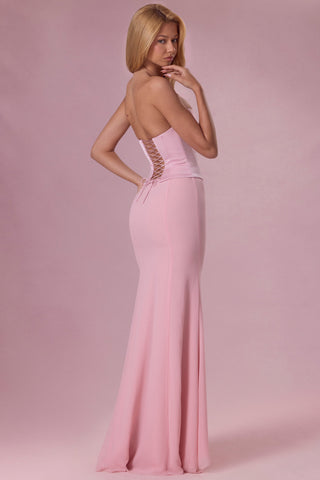 Satin Corset Bridesmaid Dress in Blush