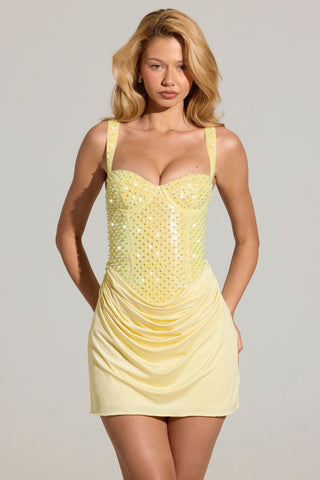 Embellished Corset Mini Dress  in Lemon Yellow