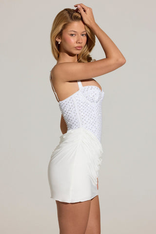 Embellished Corset Mini Dress  in White