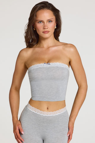 Modal Lace-Trim Bandeau Top  in Grey Marl