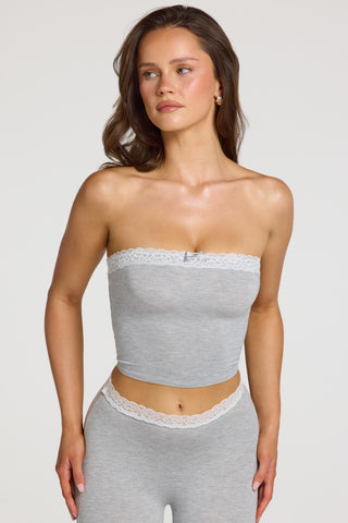 Modal Lace-Trim Bandeau Top  in Grey Marl