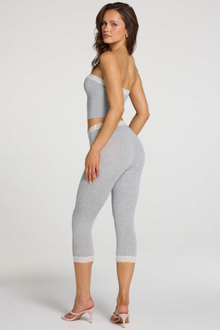 Modal Lace-Trim Mid-Rise Capri Leggings in Grey Marl