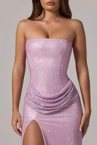 Embellished Bandeau Cowl-Waist Maxi Dress in Lavender