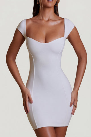 Sweetheart Neckline Cap Sleeve Mini Dress in White