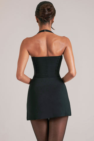 Mid Rise Bodycon Ultra Mini Skirt with Split in Black