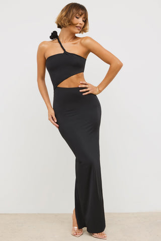 Jersey Asymmetric Cut Out Maxi Dress in Black