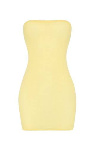 Soft Sheer-Mesh Bandeau Mini Slip Dress in Yellow