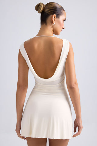 Off-Shoulder Cowl-Back A-Line Mini Dress in Ivory