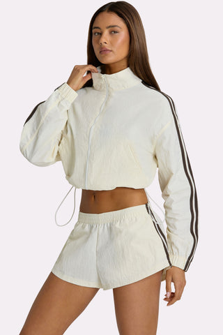 Woven Zip-Up Track Jacket in Coconut