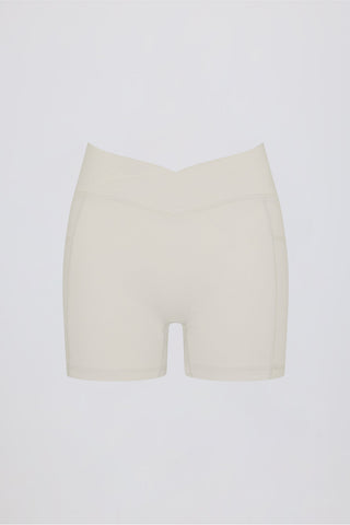 Soft Active Pocket V-Waist Mini Shorts in Oat