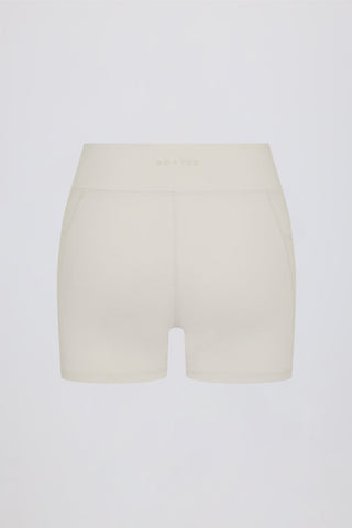 Soft Active Pocket V-Waist Mini Shorts in Oat