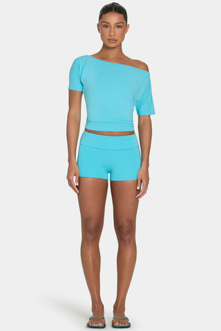 ButterCloud™ Mini Foldover Shorts in Aqua