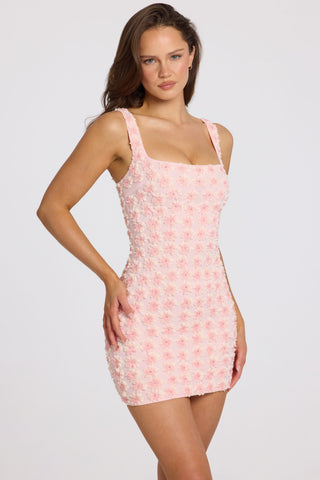 Embellished Square-Neck Mini Dress in Soft Pink Ombre