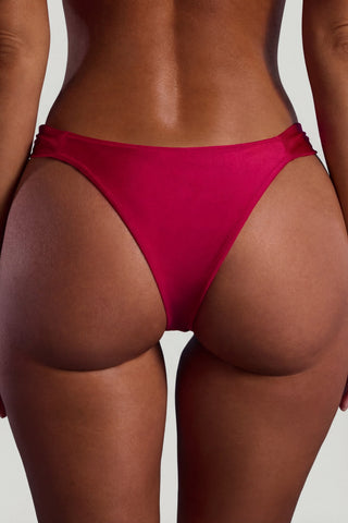 Bead-Embellished Wide-Strap Cheeky Bikini Bottoms in Raspberry Pink