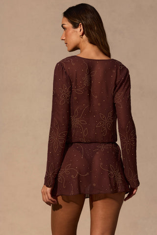Long-Sleeve Mini Dress in Espresso Brown