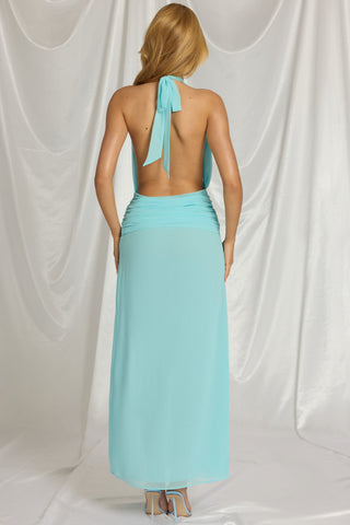 Halterneck Maxi Dress in Aqua Blue