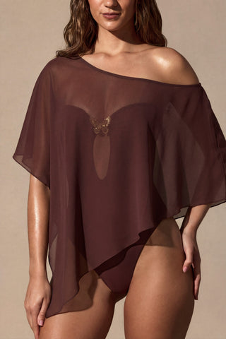 Sheer Poncho in Espresso Brown