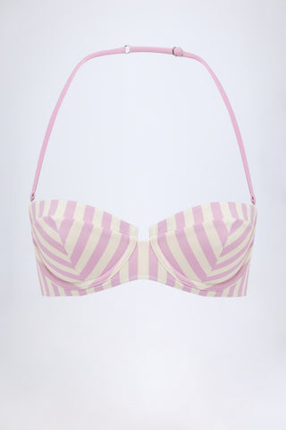 Underwired Halterneck Balconette Bikini Top in Mauve Stripe