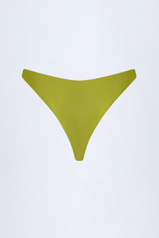Bead-Embellished Cheeky Bikini Bottoms in Olive Green