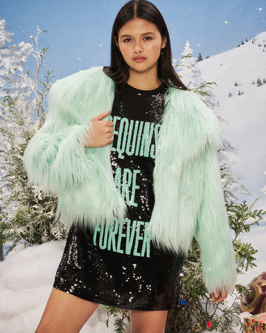 The Life of a Showgirl Mint Faux Fur Coat
