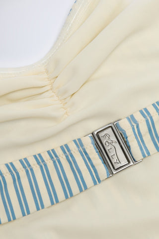 Cut-Out Halterneck Swimsuit in Teal Double Stripe