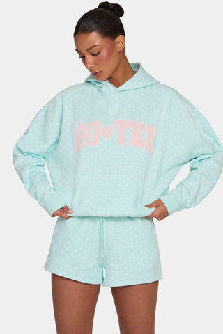 Oversized Applique Hoodie  in Peppermint Polka Dot