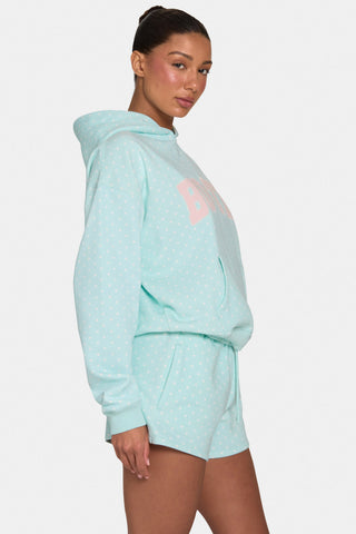 Oversized Applique Hoodie  in Peppermint Polka Dot