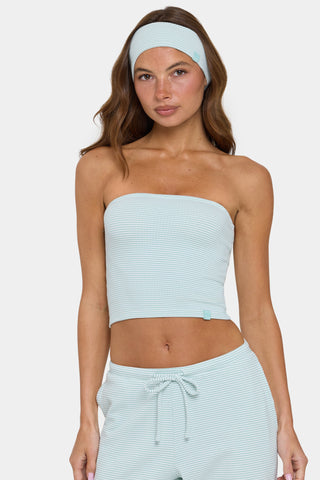 Ribbed Jersey Bandeau Top in Mint Stripe