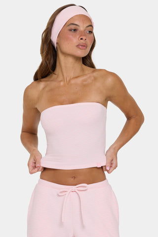 Ribbed Jersey Bandeau Top in Peach Stripe