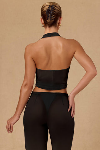 Tie-Front Halterneck Crop Top in Black