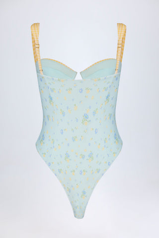 Underwired Balconette Swimsuit in Blue Floral