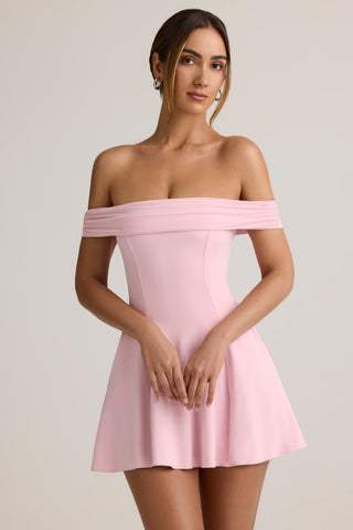 Modal Off-Shoulder A-Line Mini Dress in Baby Pink