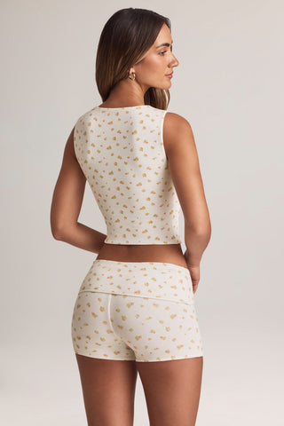 Modal Ribbed Button-Up Vest Top in Floral Print